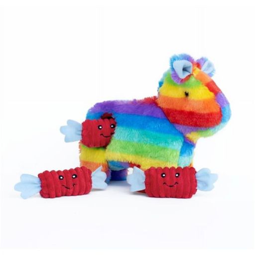 ZippyPaws  Interactive Burrow Rainbow Pinata with Candy Plush Dog Toy  Medium