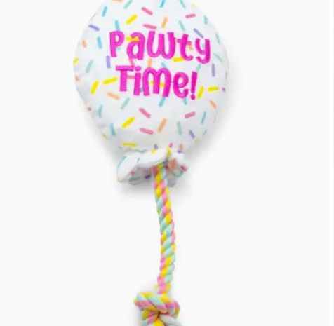 Thoozypet Birthday Balloon Plush Dog Toy with Rope 7&quot;