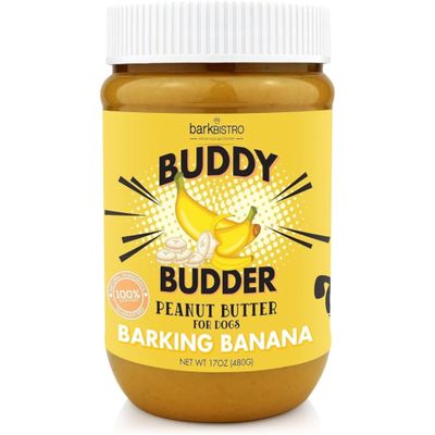 Bark Bistro Barking Banana Buddy Budder 100% Natural Dog Peanut Butter 17oz jar
