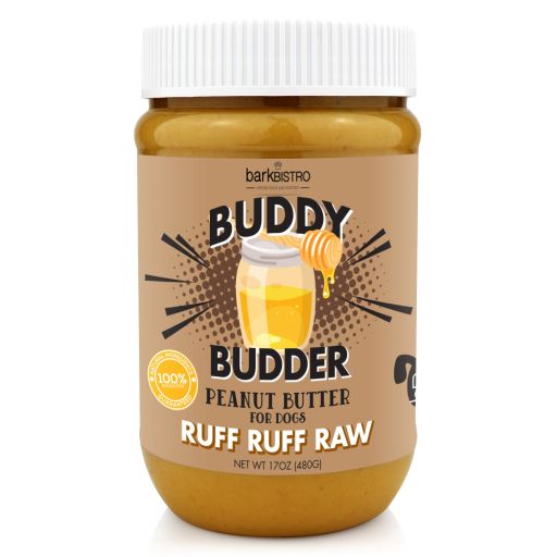Bark Bistro Dog Peanut Butter - RUFF RUFF RAW BUDDY BUDDER  100% all natural dog peanut butter treat ( 17oz Jar)