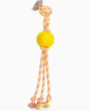 Thoozypet Squid Tails Tug Rope Dog Toy W/Tpr Spikeballyellow
