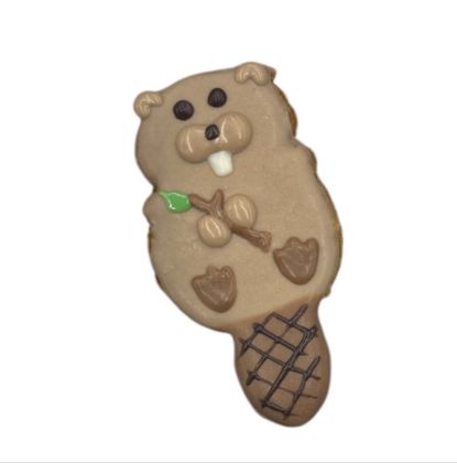 Beaver Cookie holding a flower