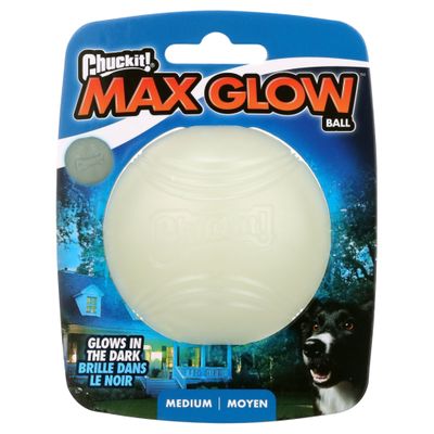 Chuckit! Max Glow Ball Rubber Fetch Dog Toy  Medium 2.5  for Dogs 20-60 lb  White  Pack of 1