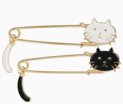 Cat Swinging Tail Gold Oversize Safety Pin