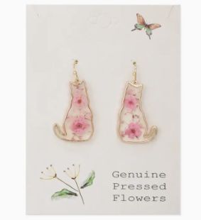 Feline Friend Cat Dried Flower Earrings