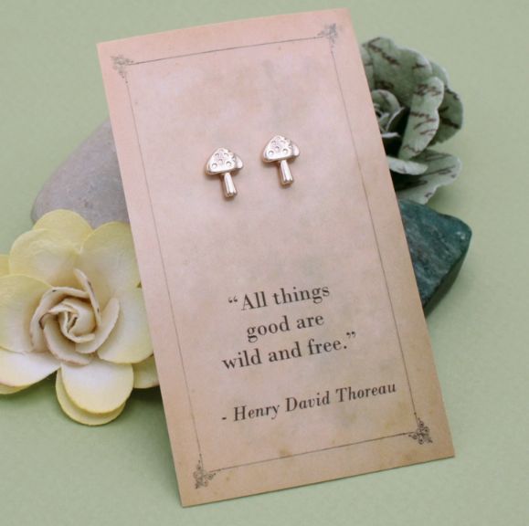 Literary Quotes Mushroom Post Earrings