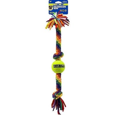 PetSport Kaleidoscope Rope Large 3 Knot with 2.5" Tennis Ball 21" Dog Chew &amp; Rope Toy | Perfect for Tug of War | Bright Rainbow Colors | Durable &amp; Str
