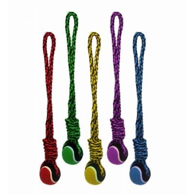 MultiPet Nuts for Knots Rope Tug with Tennis Ball Dog Toy  20   Assorted Colors