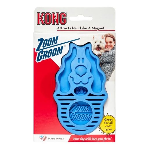 KONG ZoomGroom Brush for Dogs &amp; Puppies - Medium/Large - Blue
