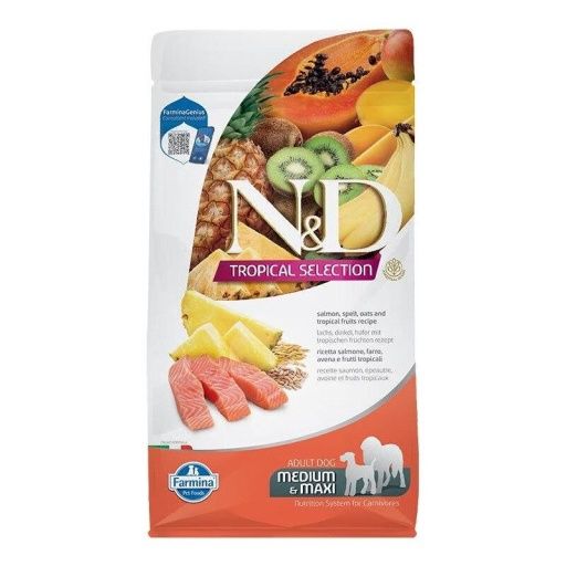 Farmina N&amp;D Tropical Selection Canine Salmon, Spelt, Oats &amp; Tropical Fruits Adult Medium &amp; Maxi Dry Dog Food - 4.4 Lb Bag