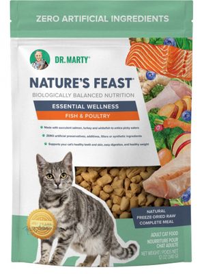 Dr Marty Natures Feast Freeze Dried Fish &amp; Poultry Cat Pouches - 12 Oz