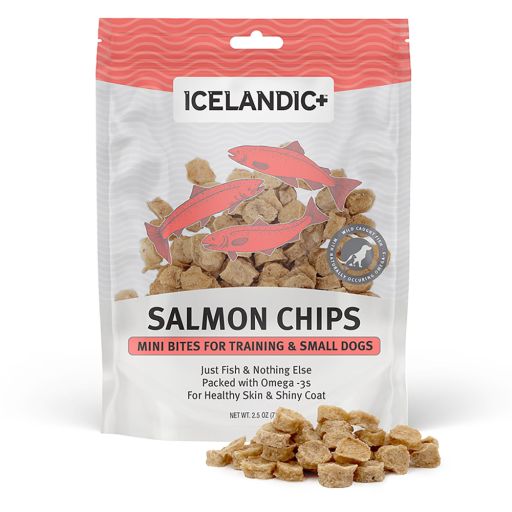 Icelandic+ Mini Fish Chips: Salmon 2.5oz - Dog Treats  For Training &amp; Small Dogs  2 Ingredient Air-Dried Crunchy Chips