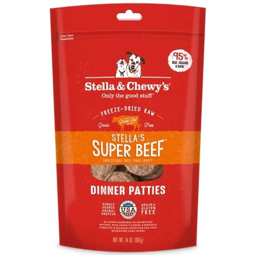 Freeze Dried Raw Dinner Patties High Protein Super Beef Recipe Dry Dog Food 14 Oz.
