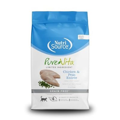 NutriSource Pure Vita Grain Free Cat Food, Chicken and Peas, 12LB
