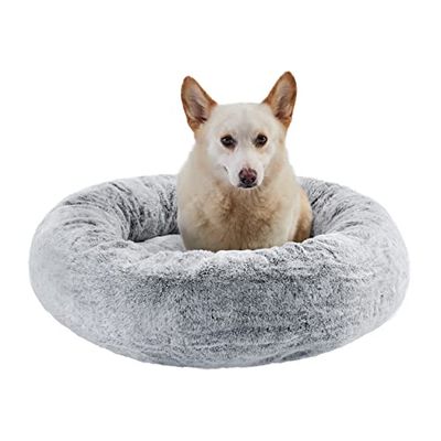 Best Friends by Sheri SnuggleSoft Faux Rabbit Fur Orthopedic Bolster Cat &amp; Dog Bed, Grey, Large