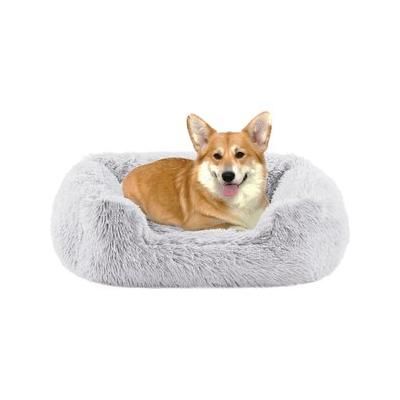 Best Friends by Sheri Soothe &amp; Snooze Lounge Shag Rectangular Orthopedic Bolster Dog Bed, Frost, Medium