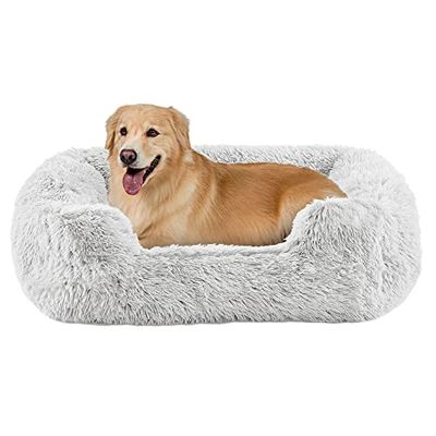 Best Friends by Sheri Soothe &amp; Snooze Lounge Shag Rectangular Orthopedic Bolster Dog Bed, Frost, Large