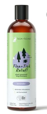 KIN+KIND FLEA &amp; TICK NATURAL SHAMPOO FOR DOGS+CATS - LAVENDER 12OZ
