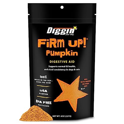 Diggin' Your Dog Firm up Pumpkin for Dogs &amp; Cats, 100% Made in USA, Pumpkin Powder for Dogs, Digestive Support, Apple Pectin, Fiber, Healthy Stool, 8
