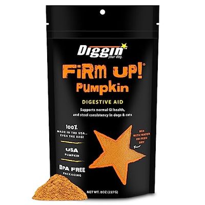 Diggin' Your Dog Firm up Pumpkin for Dogs &amp; Cats, 100% Made in USA, Pumpkin Powder for Dogs, Digestive Support, Apple Pectin, Fiber, Healthy Stool, 8