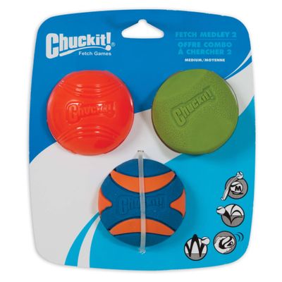 Chuckit! Fetch Medley Balls Dog Toy Assortment Fetch Medley 2 Multi-Color 3 pk  Medium