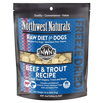 Northwest Naturals Freeze Dried Raw Diet for Dogs Freeze Dried Nuggets Dog Food – Beef Trout – Grain-Free, Gluten-Free Pet Food, Dog Training Trea