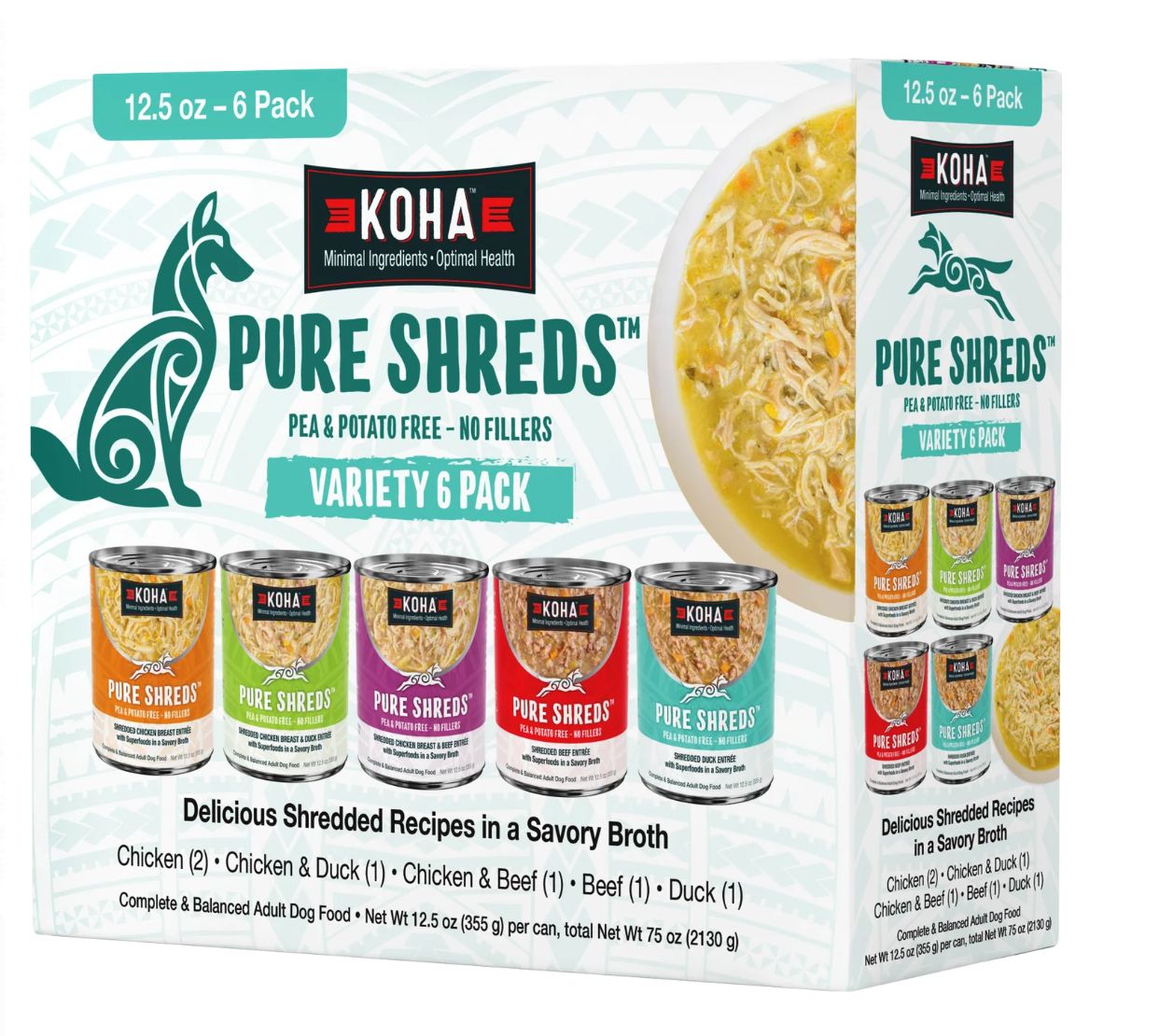 KOHA DOG GRAIN FREE SHREDDED VARIETY PACK 12.5OZ - 6 PACK