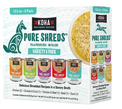 KOHA DOG GRAIN FREE SHREDDED VARIETY PACK 12.5OZ - 6 PACK
