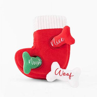 ZippyPaws Holiday Burrow Interactive Dog Toys - Hide and Seek Dog Toys and Puppy Toys  Colorful Squeaky Dog Toys  and Plush Dog Puzzles  Christmas Stocking