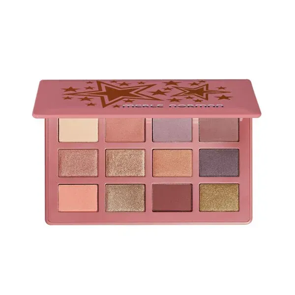 Merle Norman Starry Rosé Shadow Palette slightly opened to show various eye shadow colors included.
