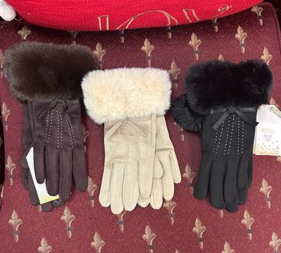 Merle Norman Elizabethton's ​Ladies CHIC Winter Gloves in all colors on a decadent background fabric.