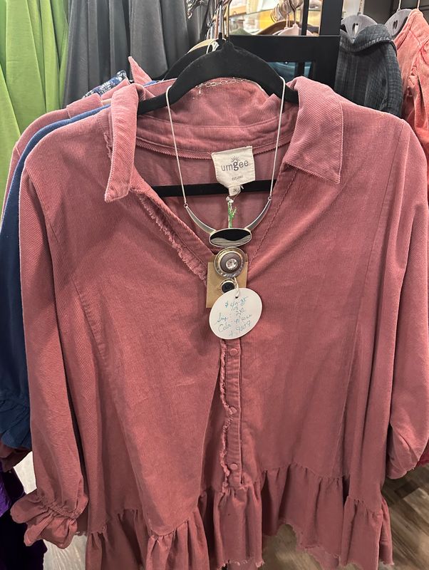 Umgee Ladies Corduroy Long-Sleeve Blouse  on a rack at Merle Norman Elizabethton