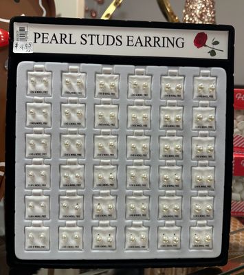 Pearl Studs Earrings by the rows and columns in our in-store display at Merle Norman Elizabethton