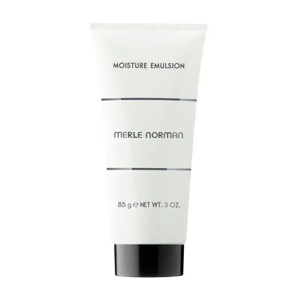 Merle Norman Moisture Emulsion full bottle on a white background. 