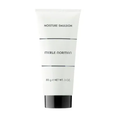 Merle Norman Moisture Emulsion full bottle on a white background. 