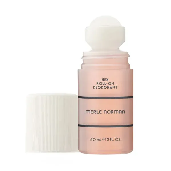 Merle Norman Hex Roll-On Deodorant on a white background. 