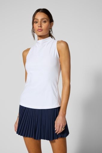 RIBBED MOCK NECK TANK, Colour: BRILLIANT WHITE, Size: XSREG
