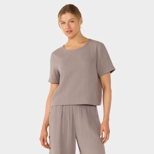 Unwind Gauze Tee Pebble, Colour: PEBBLE, Size: XSmall