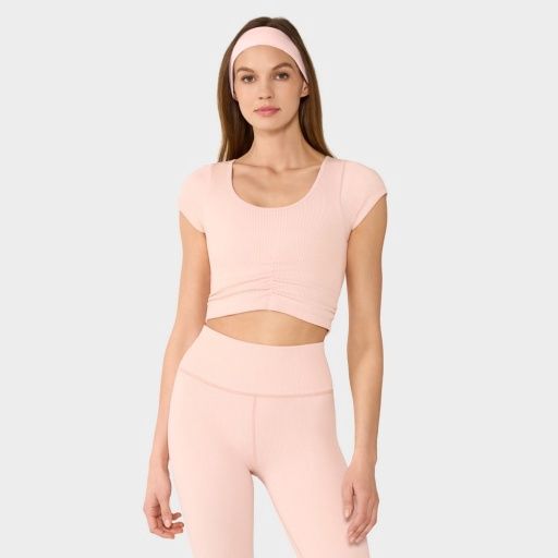 Seamless Ruched Rib Tee Ballet Pink, Colour: BALLET PINK, Size: XSmall