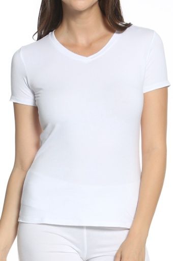 BEYOND THE BASICS SHORT SLEEVE V NECK TOP, Colour: WHITE, Size: Small