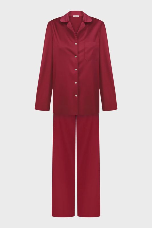 BUTTON UP LONG SLEEVE PJ SET SATIN