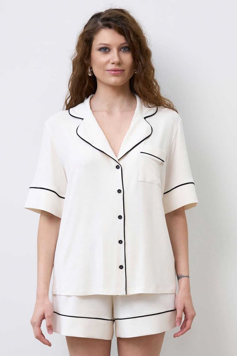 BUTTON UP PJ SET WITH SHORTS