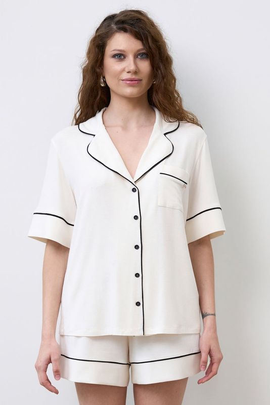 BUTTON UP PJ SET WITH SHORTS