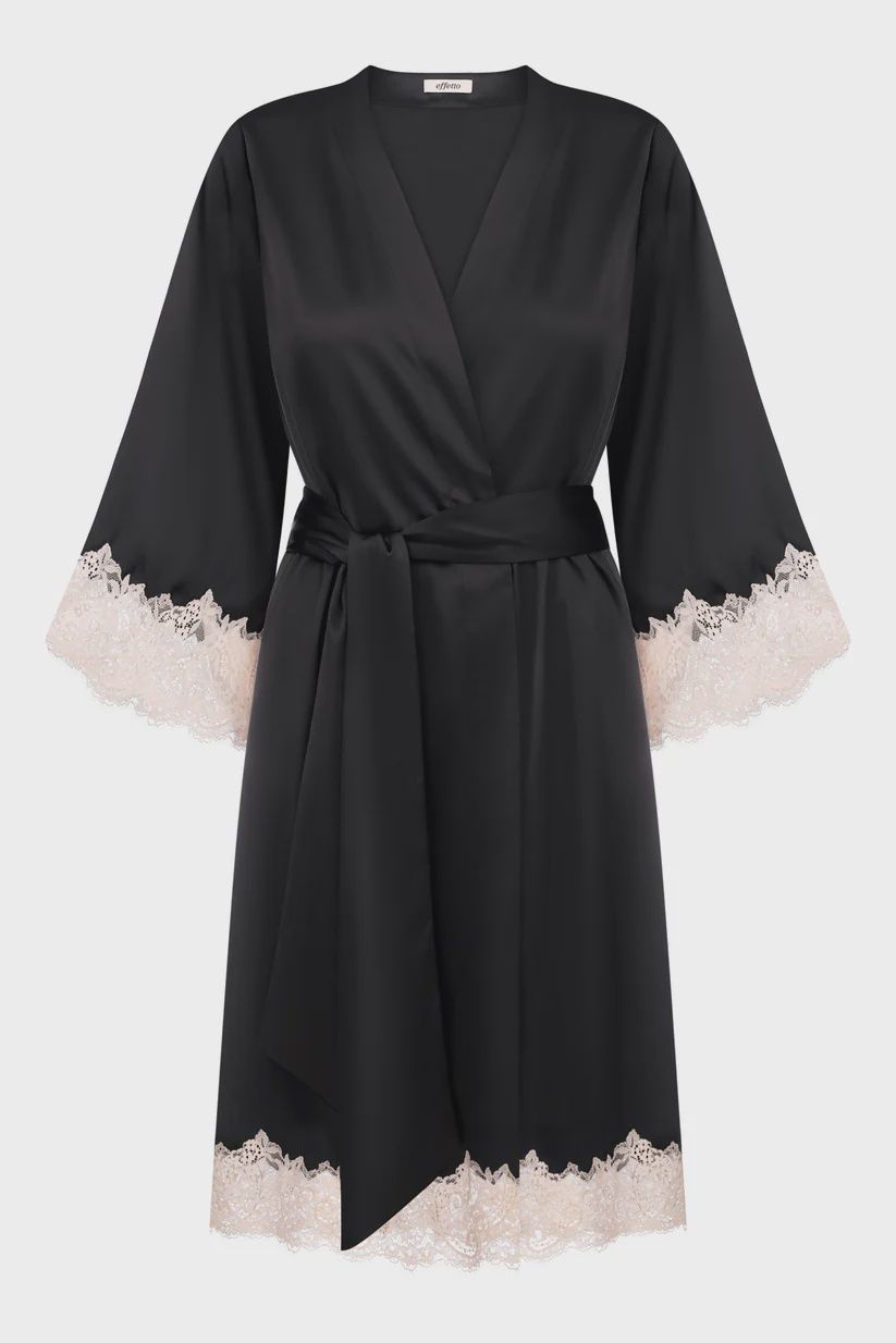 Satin Collection | Midnight Serenity | 3/4 sleeve Robe