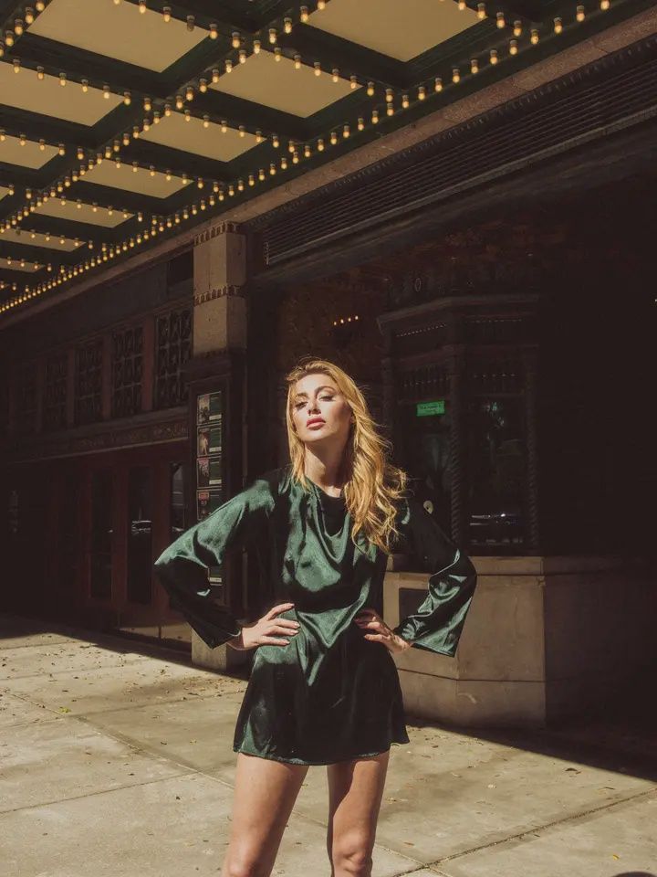 GREEN COWL BACK MINI DRESS