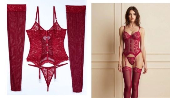 SCARLET DESIRE LACE 3 PIECE CORSET SET