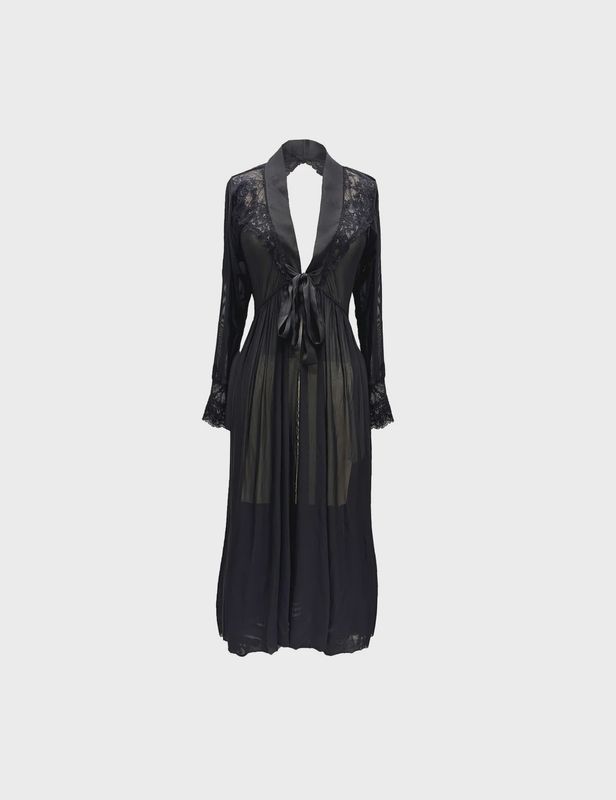 Terminator Lace Tulle &amp; Satin Long Draped Back Robe