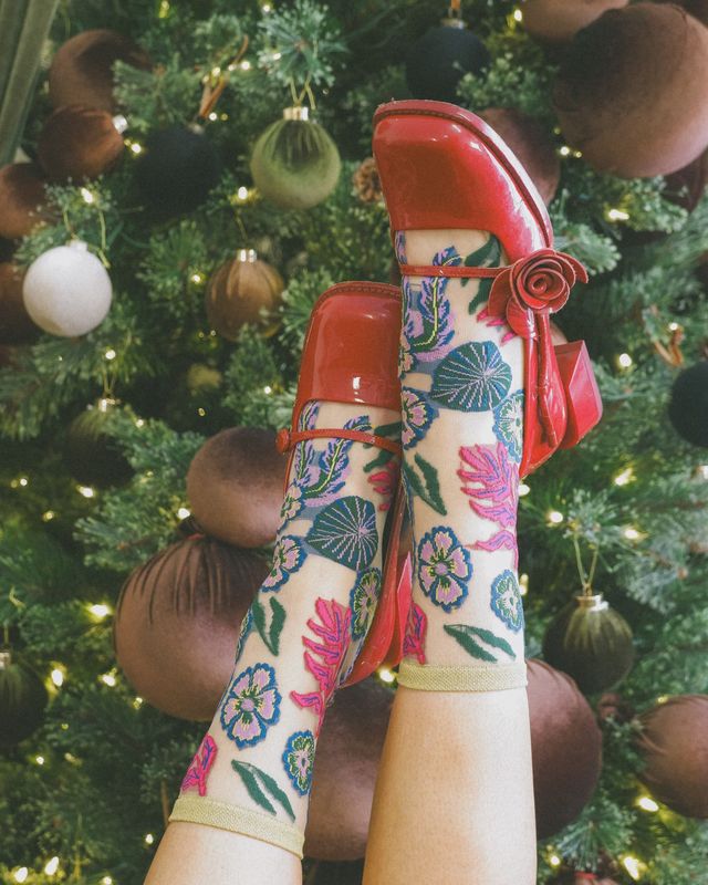 Festive Floral Sheer Crew Sock