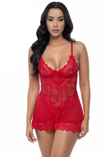 VALENTINE LACE BABYDOLL, Color: RED, Size: S