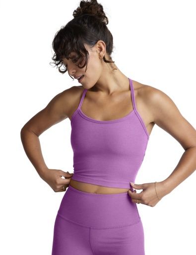 SPACEDYE SLIM RACERBACK CROPPED TANK, Color: Fun Fuschia, Size: XS